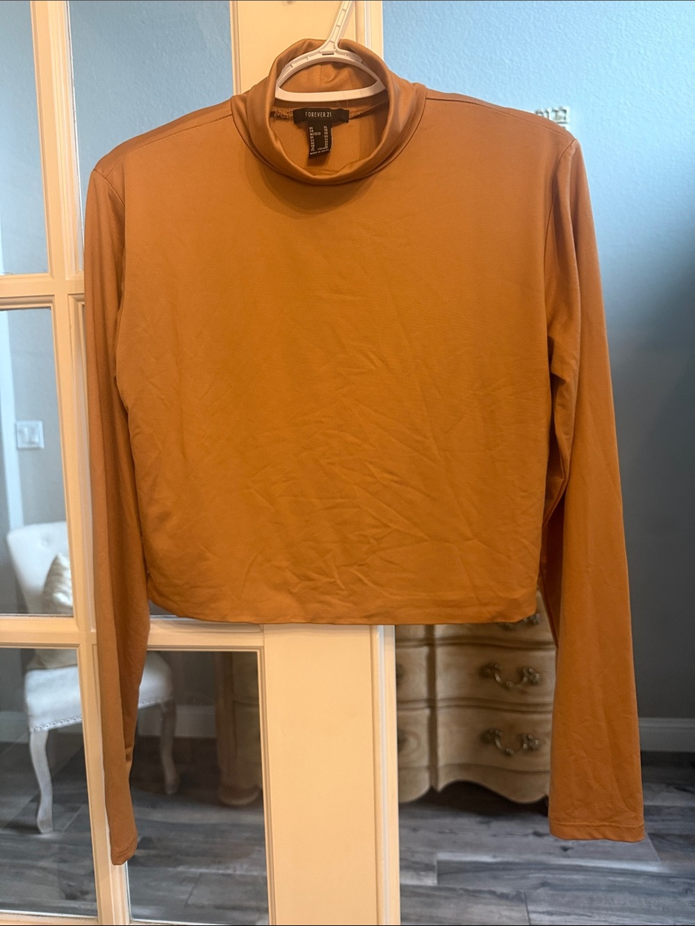 Forever 21 Women's Long Sleeve Turtleneck Top - Brown Camel/Gold XL